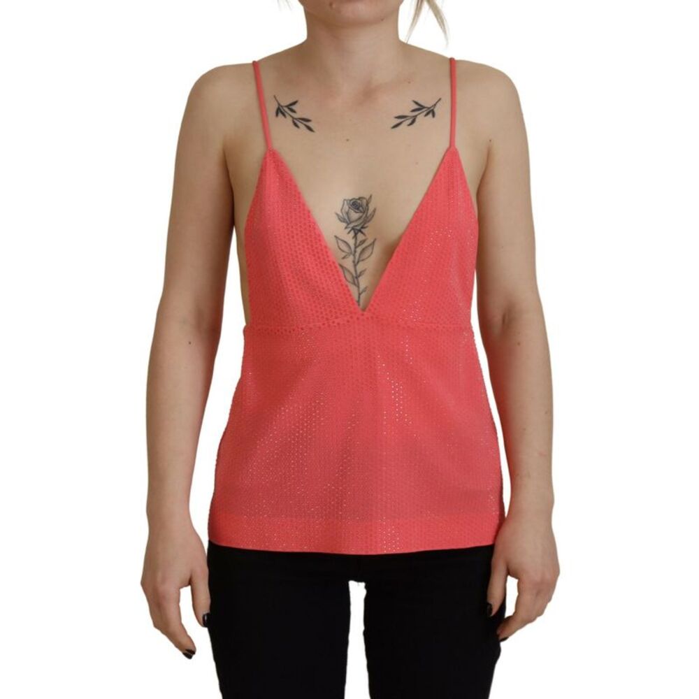 Dsquared² Pink Sleeveless Spaghetti Strap Cami V-neck Women's Top
